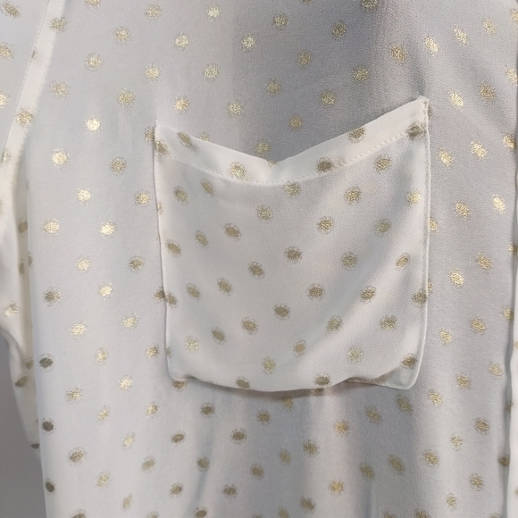 Mossimo Top Shirt Women's Sheer Cream White Gold Dots Print Button Up Sz… - Picture 6 of 9